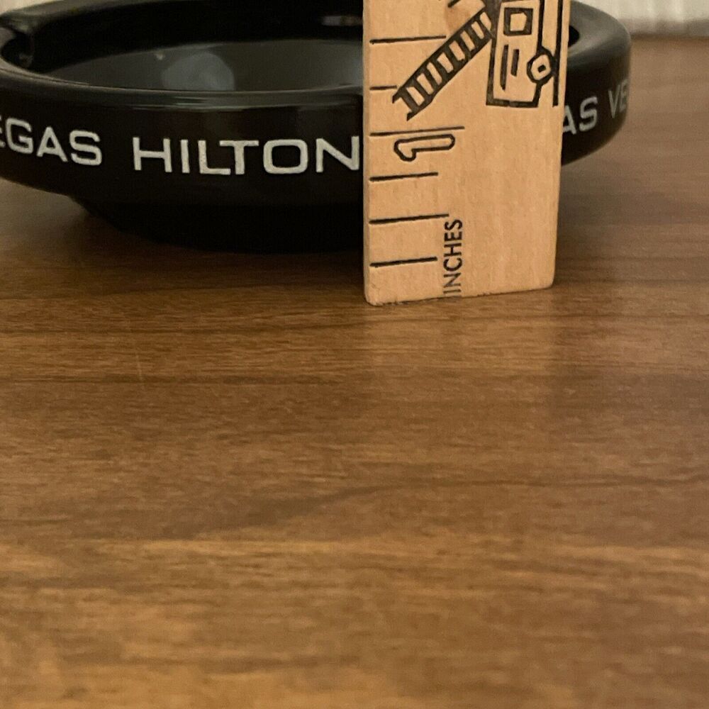 Vintage Las Vegas Hilton Hotel Ashtray Casino Black Glass for Cigarettes 1970s - Picture 5 of 7